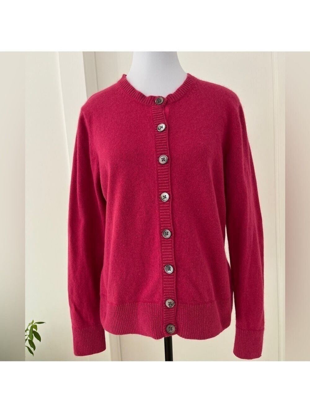 EDDIE BAUER Angora Blend Bright Pink Button Front Round Neck Cardigan Cozy Soft